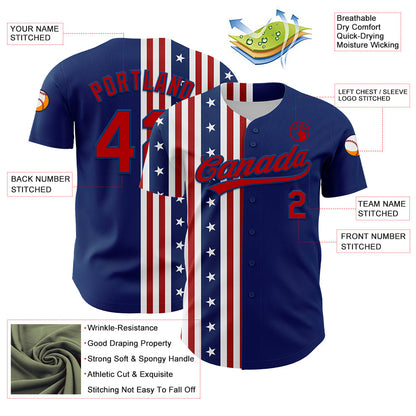 Custom US Navy Blue Red 3D American Flag And Star Authentic Baseball Jersey - Sky-Custom