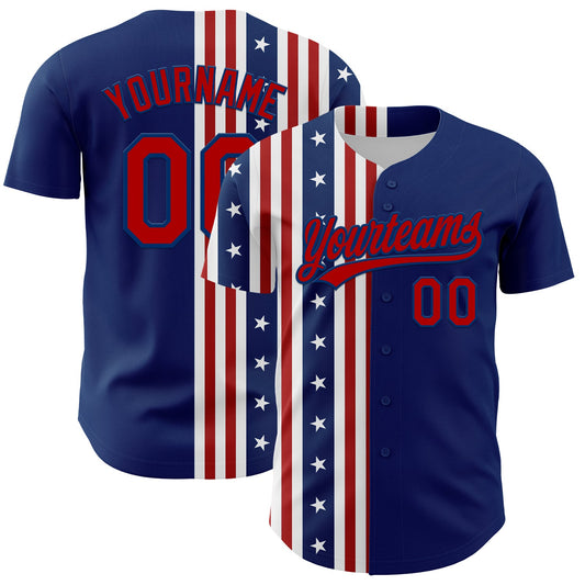 Custom US Navy Blue Red 3D American Flag And Star Authentic Baseball Jersey - Sky-Custom