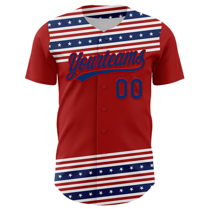 Custom Red US Navy Blue 3D American Flag And Star Authentic Baseball Jersey - Sky-Custom