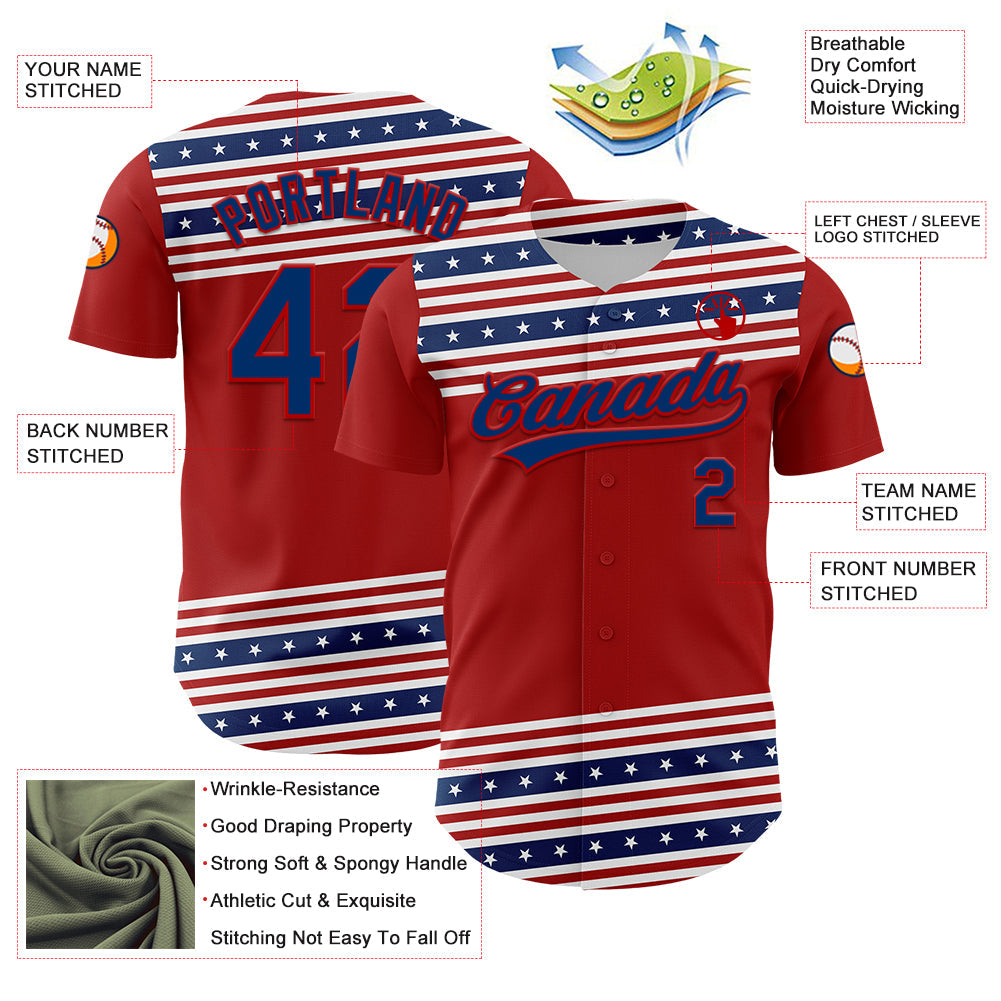 Custom Red US Navy Blue 3D American Flag And Star Authentic Baseball Jersey - Sky-Custom