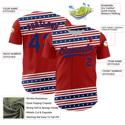 Custom Red US Navy Blue 3D American Flag And Star Authentic Baseball Jersey - Sky-Custom