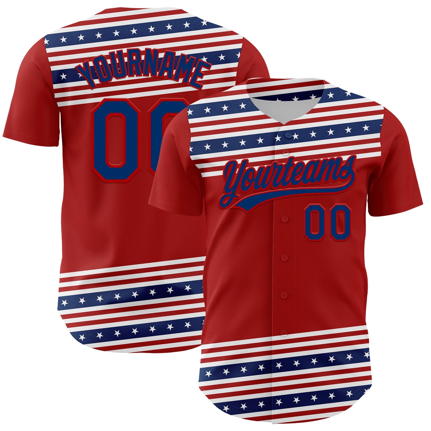 Custom Red US Navy Blue 3D American Flag And Star Authentic Baseball Jersey - Sky-Custom