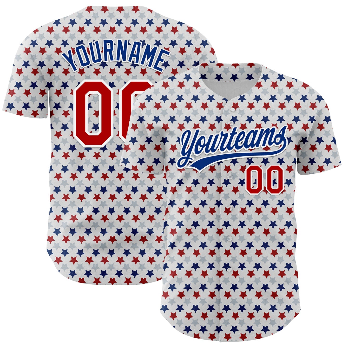 Custom White Red-Royal 3D Pattern Design Star Authentic Baseball Jersey - Sky-Custom