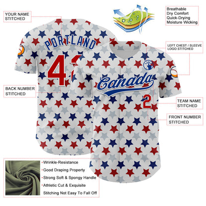 Custom White Red-Royal 3D Pattern Design Star Authentic Baseball Jersey - Sky-Custom
