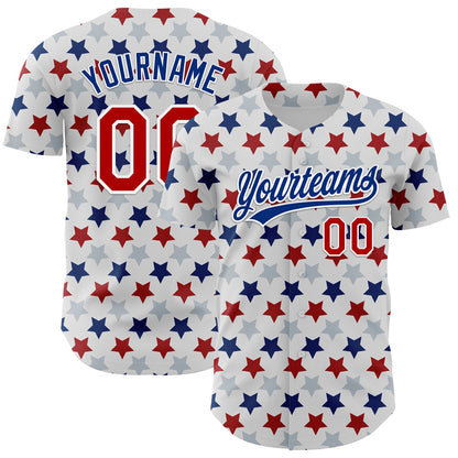 Custom White Red-Royal 3D Pattern Design Star Authentic Baseball Jersey - Sky-Custom