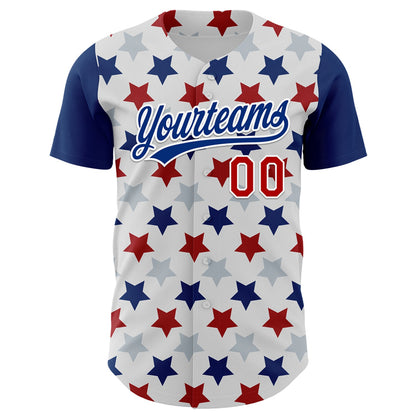 Custom White Red-Royal 3D Pattern Design Star Authentic Baseball Jersey - Sky-Custom