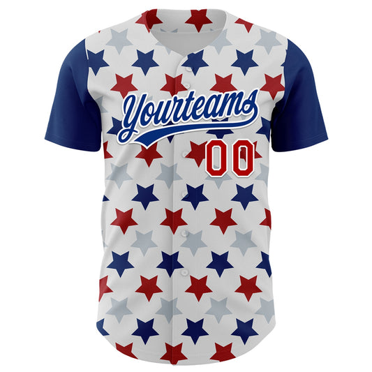 Custom White Red-Royal 3D Pattern Design Star Authentic Baseball Jersey - Sky-Custom