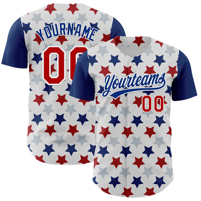Custom White Red-Royal 3D Pattern Design Star Authentic Baseball Jersey - Sky-Custom