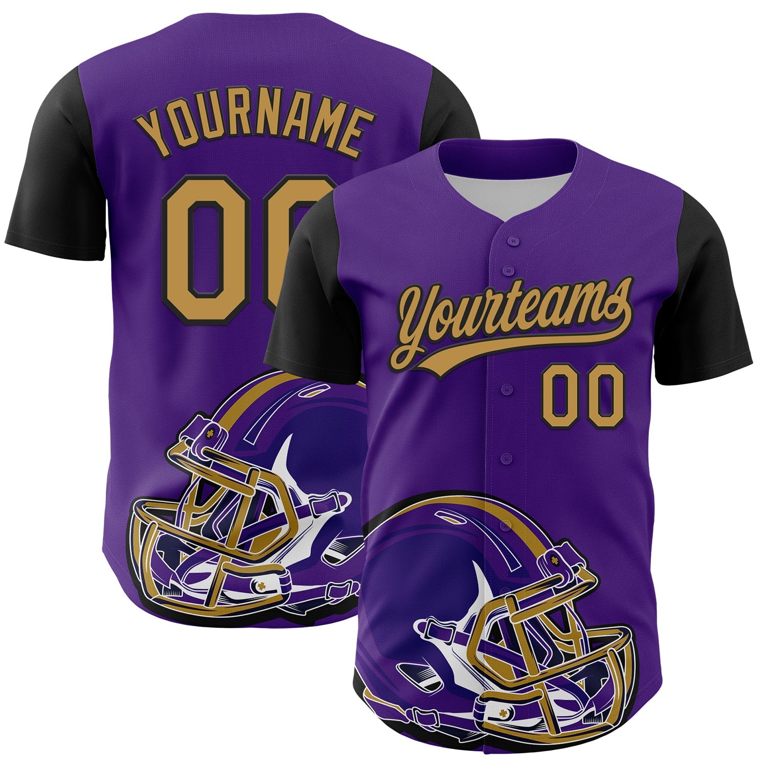 Custom Purple Old Gold-Black 3D Pattern Design Football Helmet Authentic Baseball Jersey - Sky-Custom