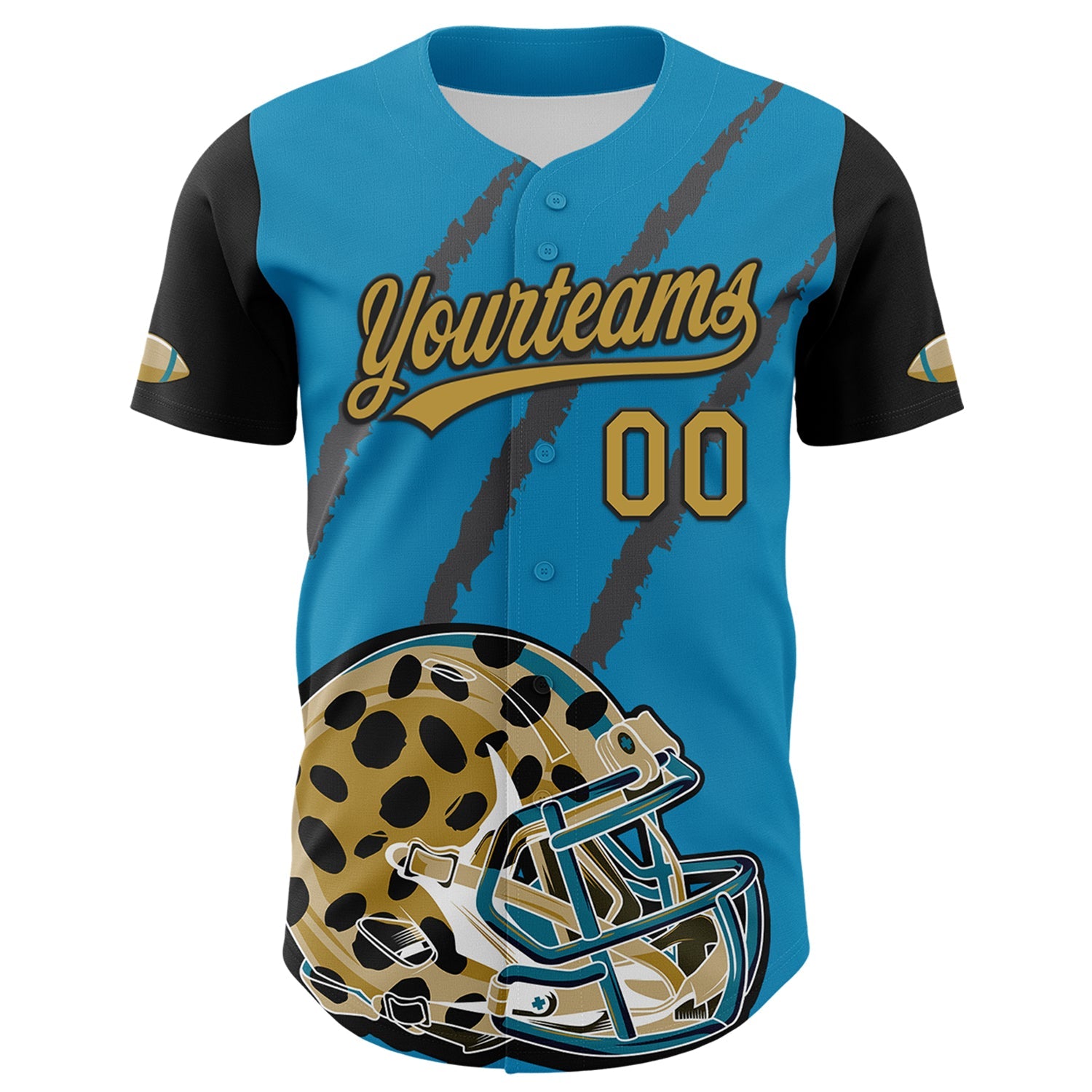 Custom Panther Blue Old Gold-Black 3D Pattern Design Football Jaguar Helmet And Animal Claw Authentic Baseball Jersey - Sky-Custom