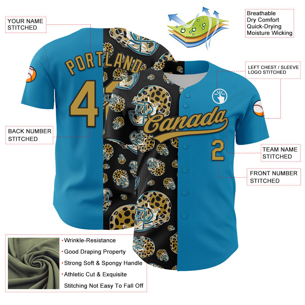 Custom Panther Blue Old Gold-Black 3D Pattern Design Football Jaguar Helmet Authentic Baseball Jersey - Sky-Custom