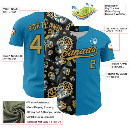 Custom Panther Blue Old Gold-Black 3D Pattern Design Football Jaguar Helmet Authentic Baseball Jersey - Sky-Custom