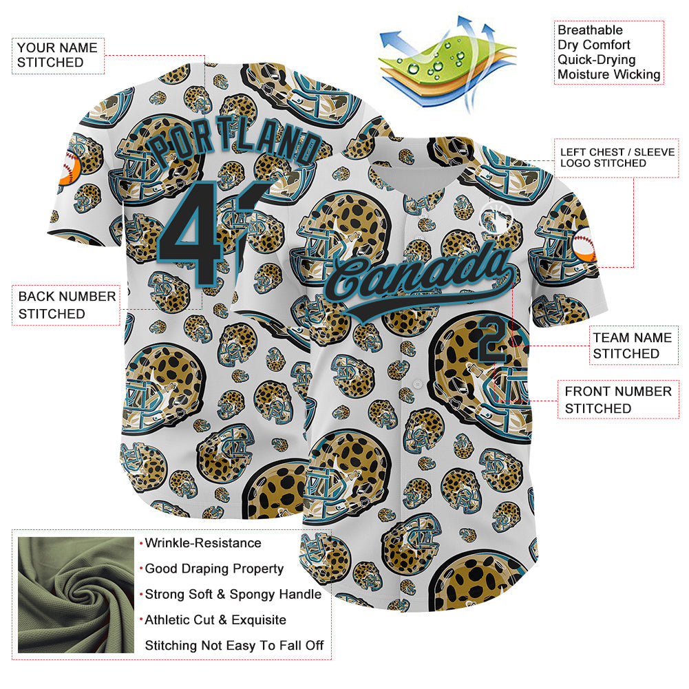 Custom White Black-Panther Blue 3D Pattern Design Football Jaguar Helmet Authentic Baseball Jersey - Sky-Custom