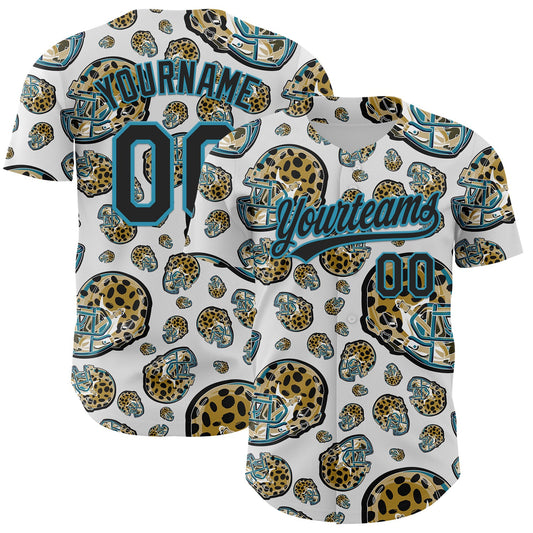 Custom White Black-Panther Blue 3D Pattern Design Football Jaguar Helmet Authentic Baseball Jersey - Sky-Custom