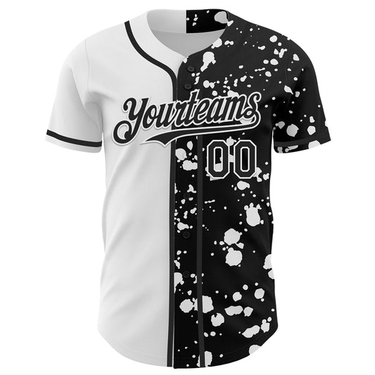 Custom Black White 3D Pattern Design Rave Splash Authentic Baseball Jersey - Sky-Custom