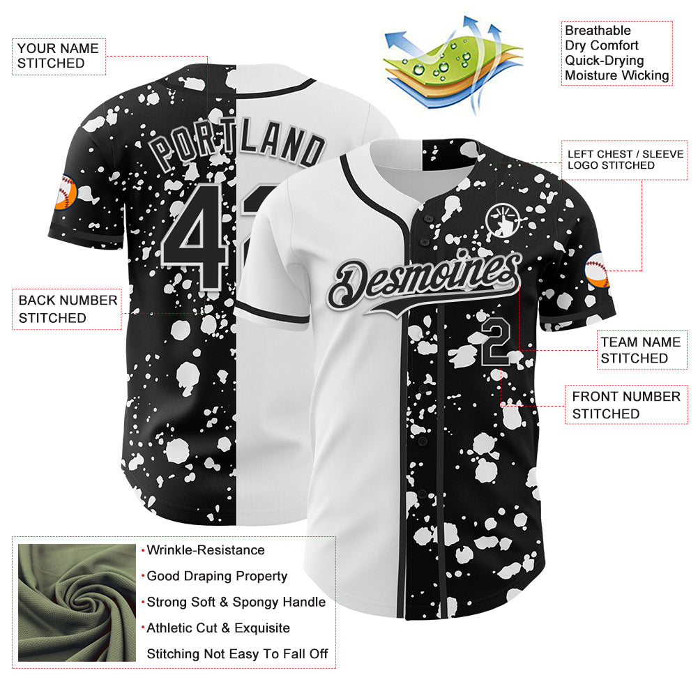 Custom Black White 3D Pattern Design Rave Splash Authentic Baseball Jersey - Sky-Custom