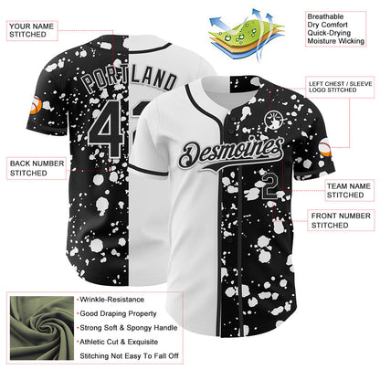 Custom Black White 3D Pattern Design Rave Splash Authentic Baseball Jersey - Sky-Custom