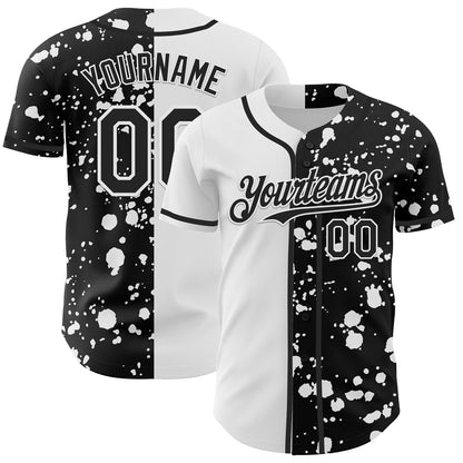 Custom Black White 3D Pattern Design Rave Splash Authentic Baseball Jersey - Sky-Custom