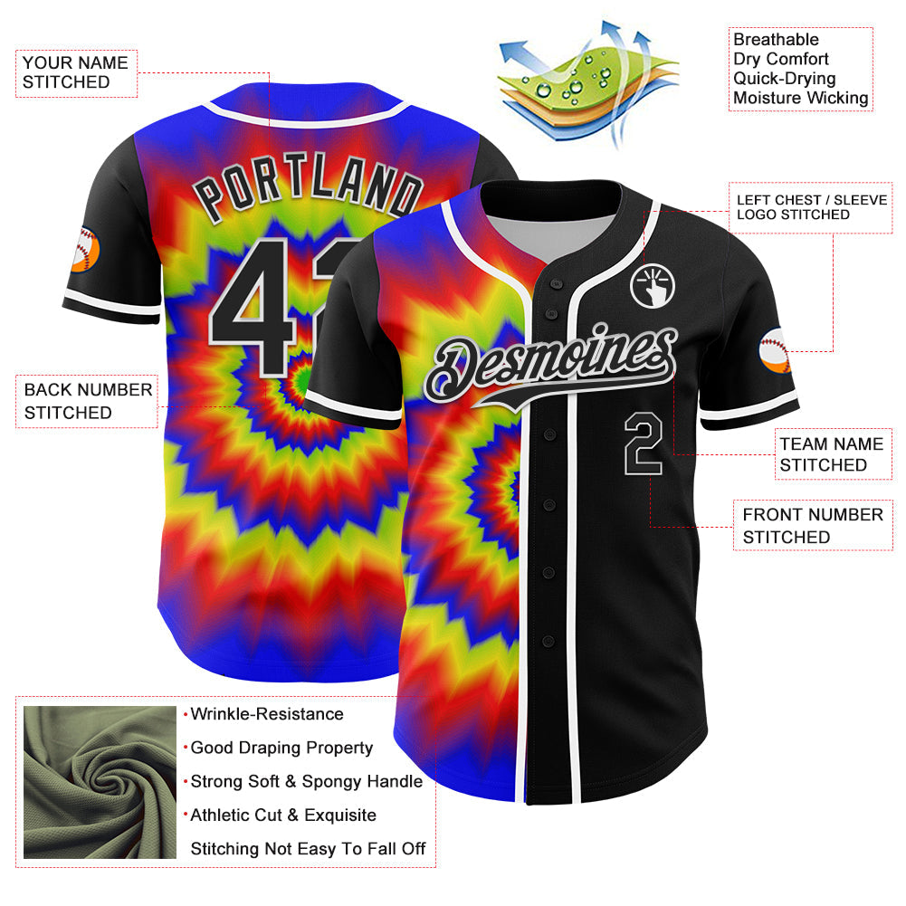 Custom Black White 3D Pattern Design Rave Psychedelic Authentic Baseball Jersey - Sky-Custom