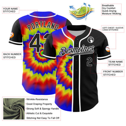 Custom Black White 3D Pattern Design Rave Psychedelic Authentic Baseball Jersey - Sky-Custom