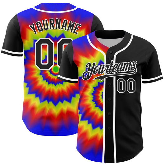 Custom Black White 3D Pattern Design Rave Psychedelic Authentic Baseball Jersey - Sky-Custom