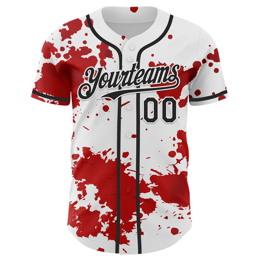 Custom White Black-Red 3D Pattern Design Rave Splash Authentic Baseball Jersey - Sky-Custom