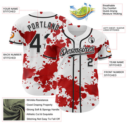 Custom White Black-Red 3D Pattern Design Rave Splash Authentic Baseball Jersey - Sky-Custom
