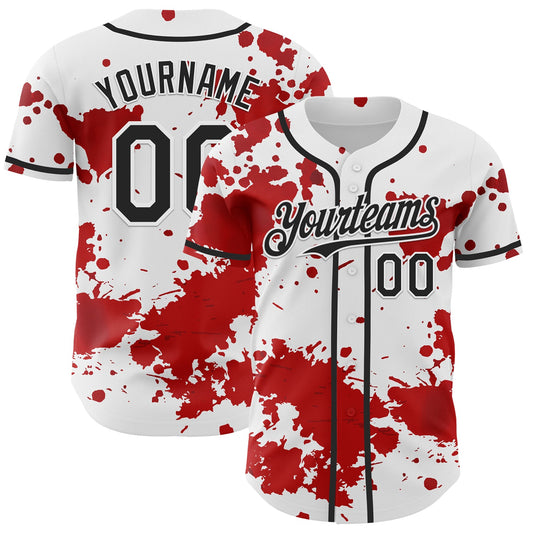 Custom White Black-Red 3D Pattern Design Rave Splash Authentic Baseball Jersey - Sky-Custom