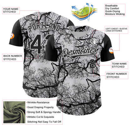 Custom White Black 3D Pattern Design Rave Branch Authentic Baseball Jersey - Sky-Custom