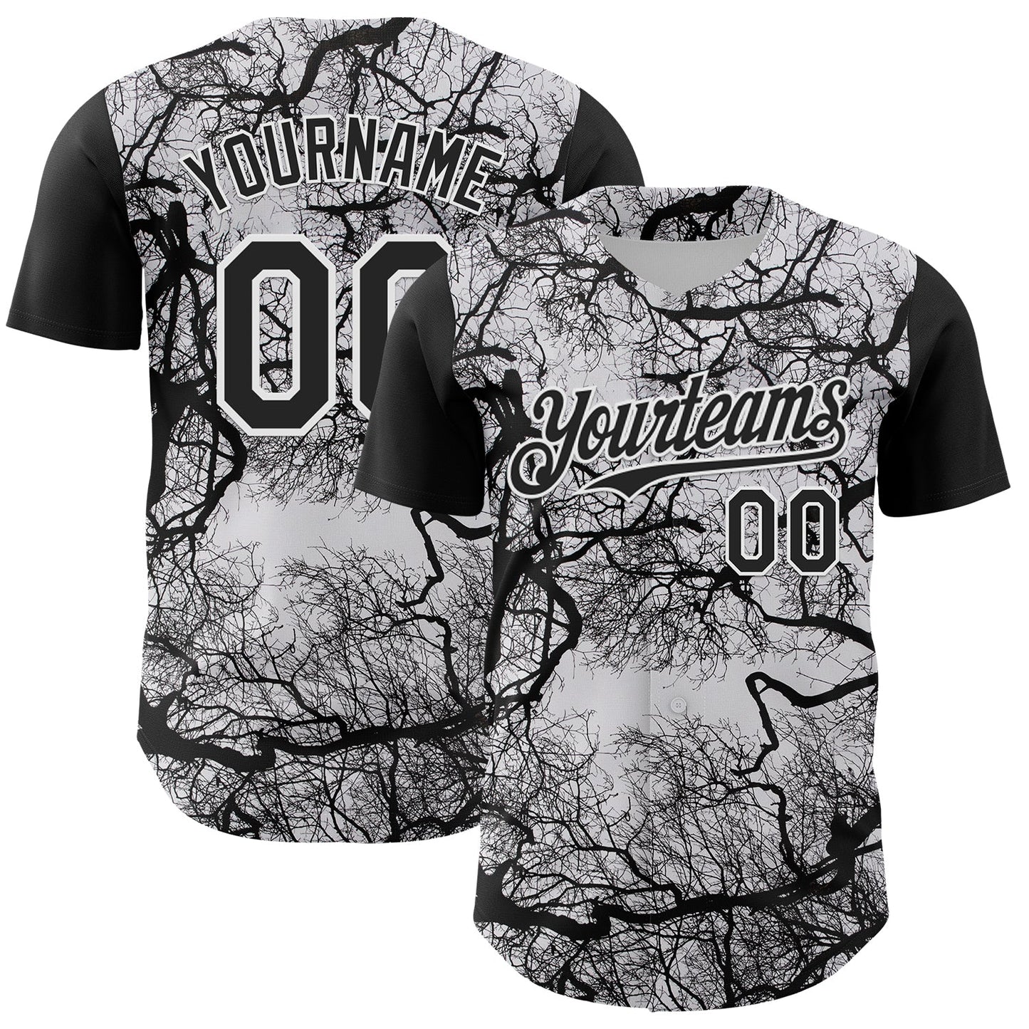 Custom White Black 3D Pattern Design Rave Branch Authentic Baseball Jersey - Sky-Custom