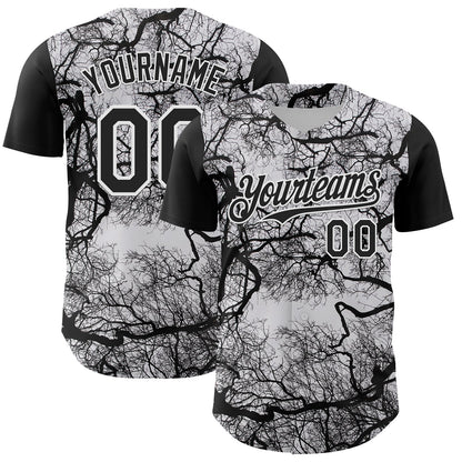 Custom White Black 3D Pattern Design Rave Branch Authentic Baseball Jersey - Sky-Custom