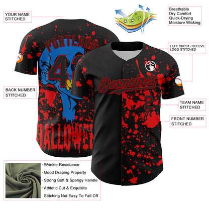 Custom Black Red 3D Pattern Design Rave Halloween Skull Authentic Baseball Jersey - Sky-Custom