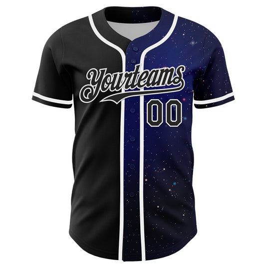 Custom Black White 3D Pattern Design Rave Galaxy Star Authentic Baseball Jersey - Sky-Custom