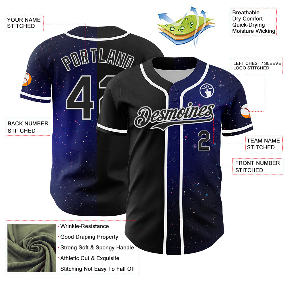 Custom Black White 3D Pattern Design Rave Galaxy Star Authentic Baseball Jersey - Sky-Custom