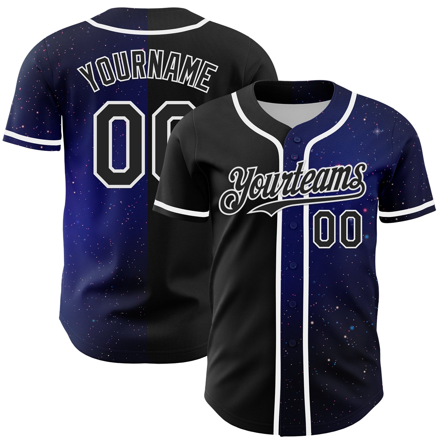 Custom Black White 3D Pattern Design Rave Galaxy Star Authentic Baseball Jersey - Sky-Custom
