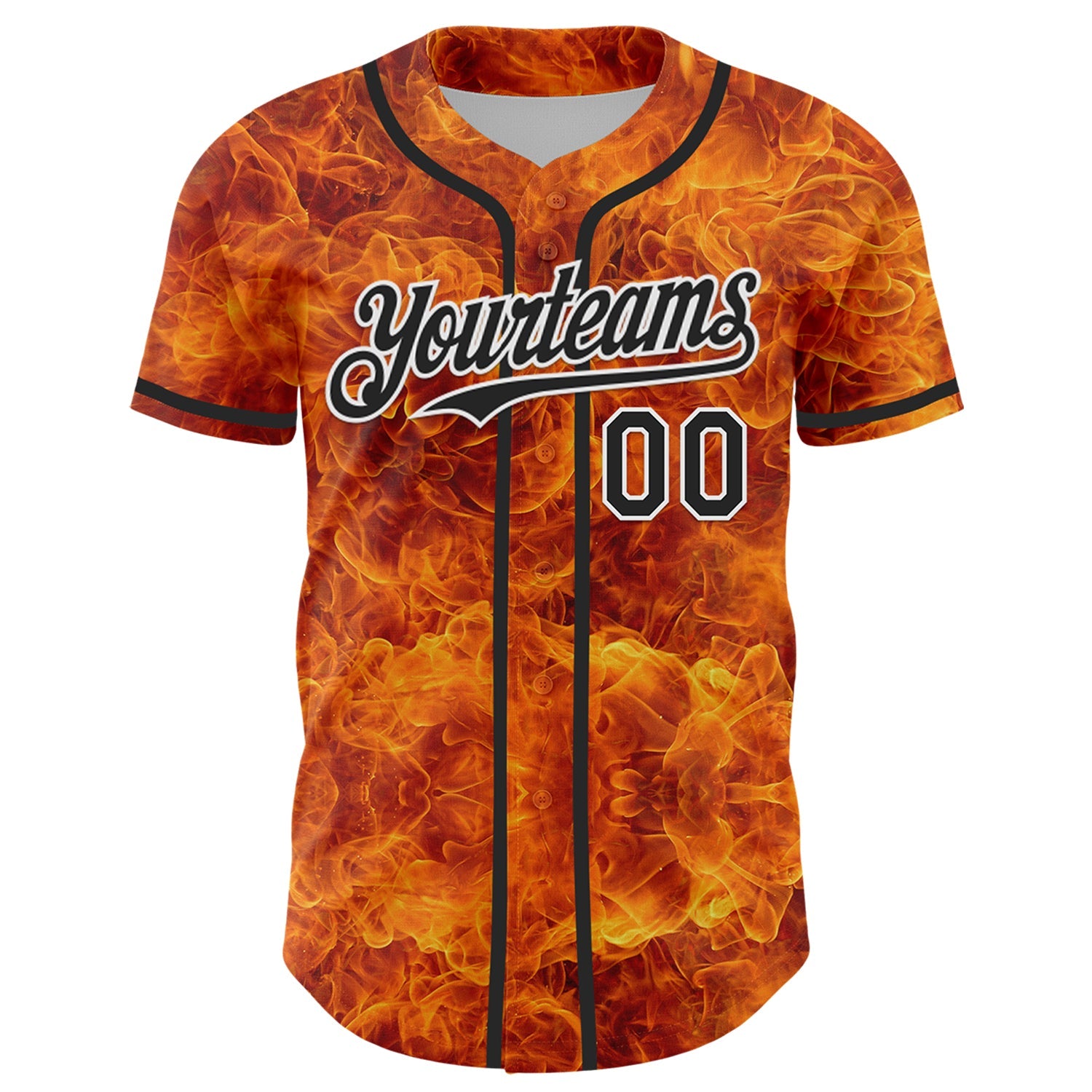 Custom Orange Black-White 3D Pattern Design Rave Flame Authentic Baseball Jersey - Sky-Custom