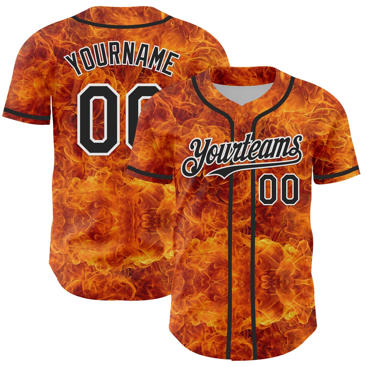 Custom Orange Black-White 3D Pattern Design Rave Flame Authentic Baseball Jersey - Sky-Custom