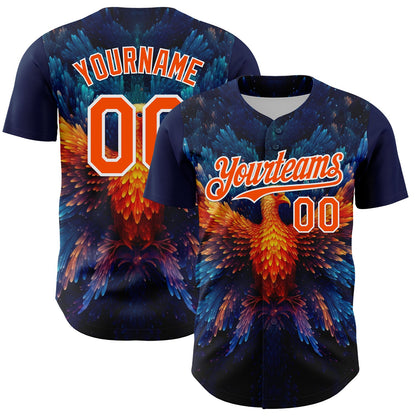 Custom Navy Orange-White 3D Pattern Design Rave Phoenix Authentic Baseball Jersey - Sky-Custom