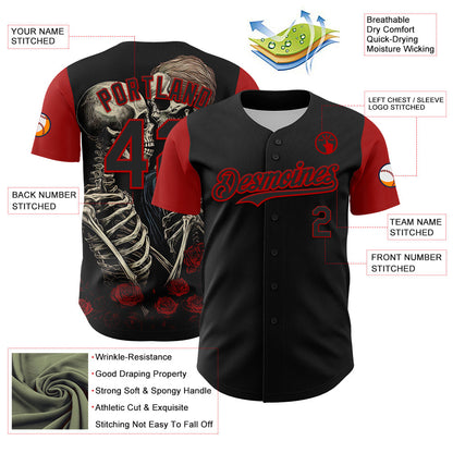 Custom Black Red 3D Pattern Design Rave Gothic Style Authentic Baseball Jersey - Sky-Custom