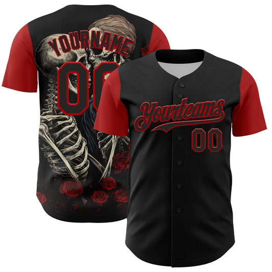 Custom Black Red 3D Pattern Design Rave Gothic Style Authentic Baseball Jersey - Sky-Custom