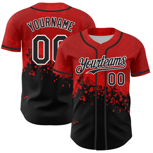 Custom Red Black-White 3D Pattern Design Rave Splatter Authentic Baseball Jersey - Sky-Custom