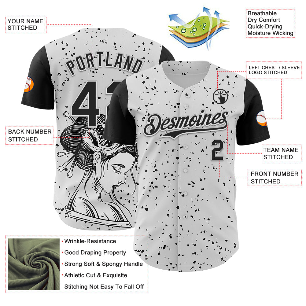 Custom White Black 3D Pattern Design Rave Dark Art Authentic Baseball Jersey - Sky-Custom