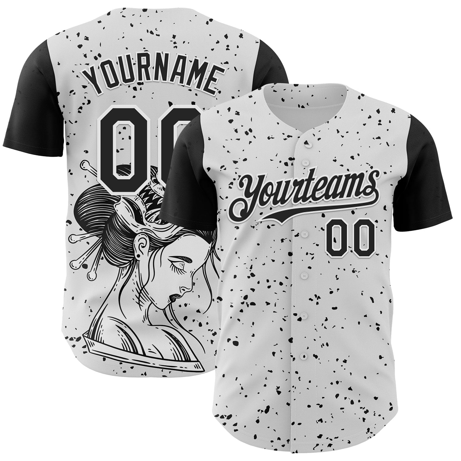 Custom White Black 3D Pattern Design Rave Dark Art Authentic Baseball Jersey - Sky-Custom