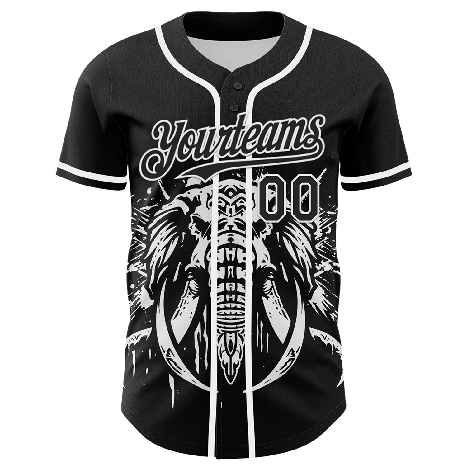 Custom Black White 3D Pattern Design Rave Mastodons Head Authentic Baseball Jersey - Sky-Custom