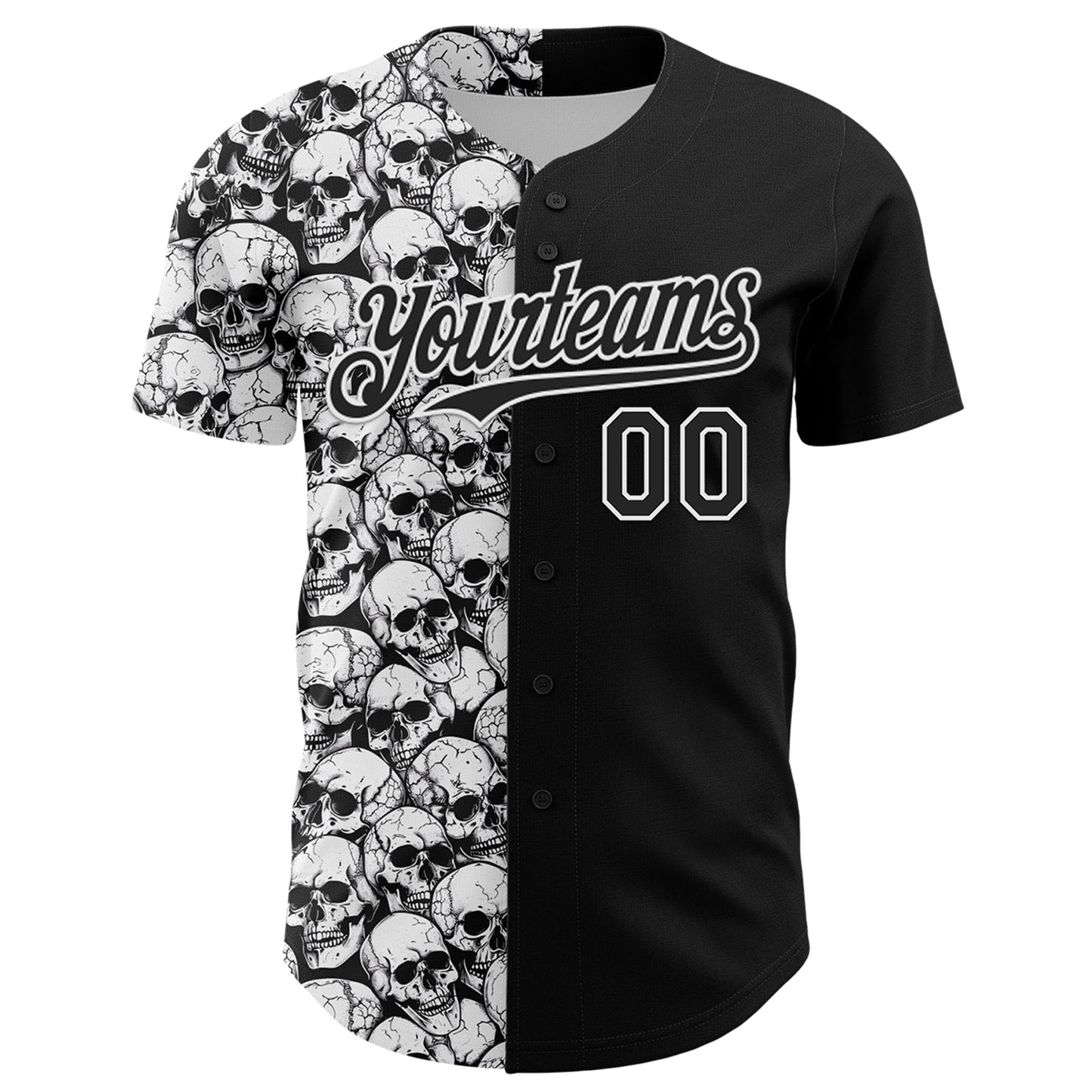 Custom Black White 3D Pattern Design Rave Skull Authentic Baseball Jersey - Sky-Custom