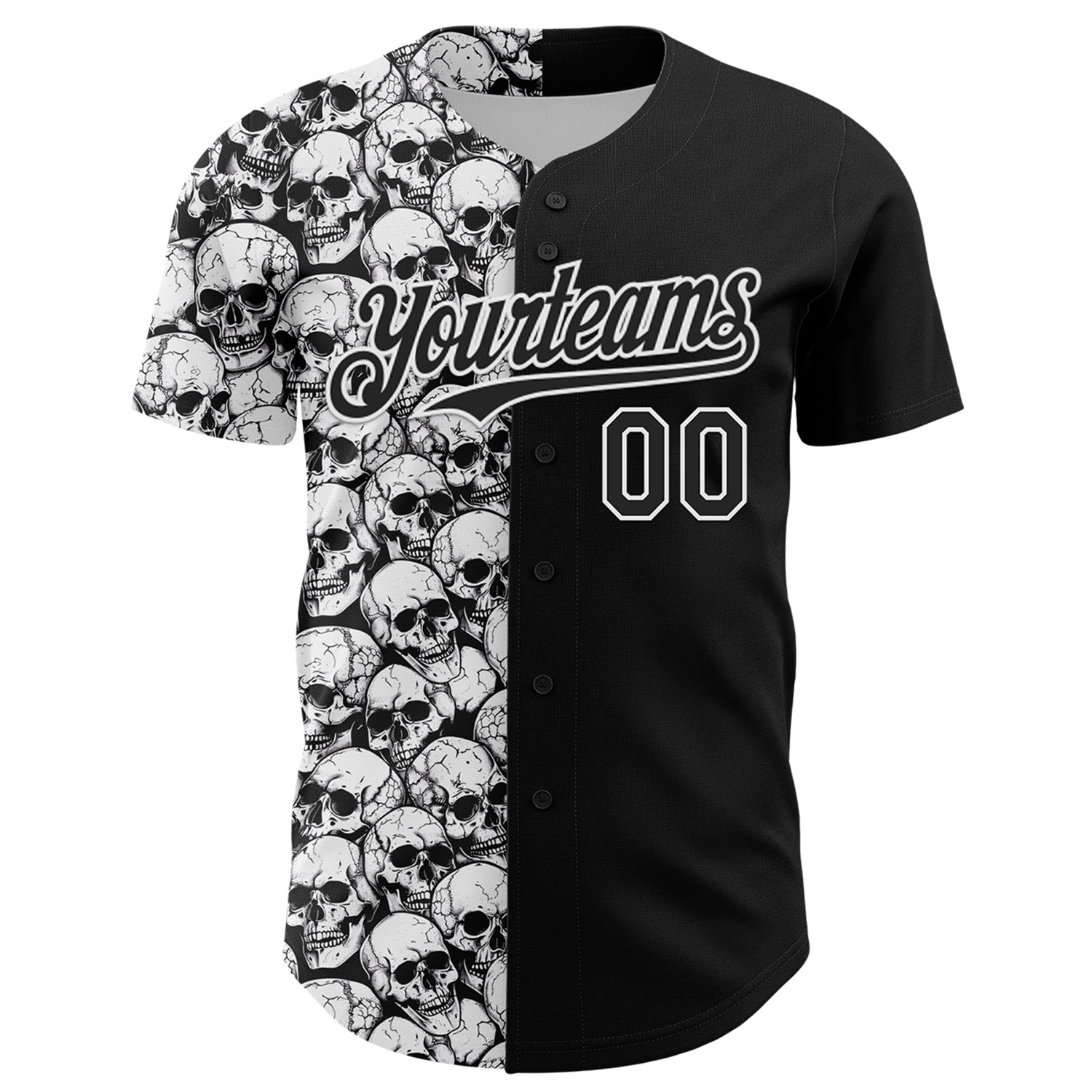 Custom Black White 3D Pattern Design Rave Skull Authentic Baseball Jersey - Sky-Custom