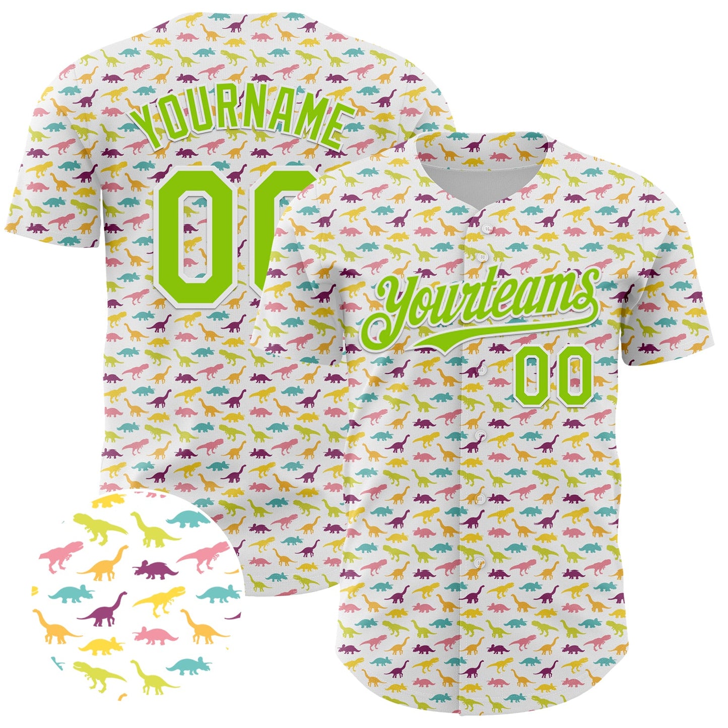 Custom White Neon Green 3D Pattern Design Animal Dinosaur Authentic Baseball Jersey - Sky-Custom