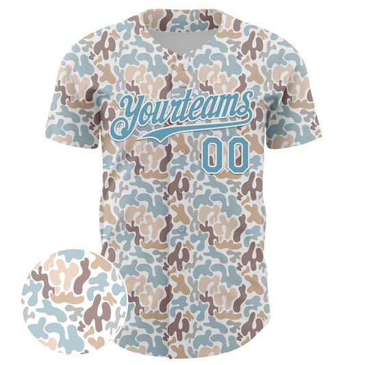 Custom White Shadow Blue 3D Pattern Design Abstract Spots Authentic Baseball Jersey - Sky-Custom
