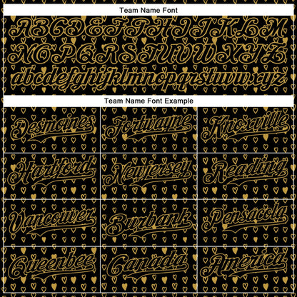 Custom Black Old Gold 3D Pattern Design Hearts Authentic Baseball Jersey - Sky-Custom