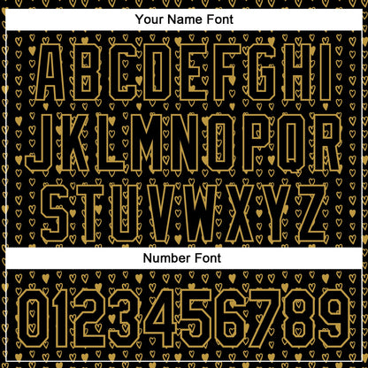 Custom Black Old Gold 3D Pattern Design Hearts Authentic Baseball Jersey - Sky-Custom